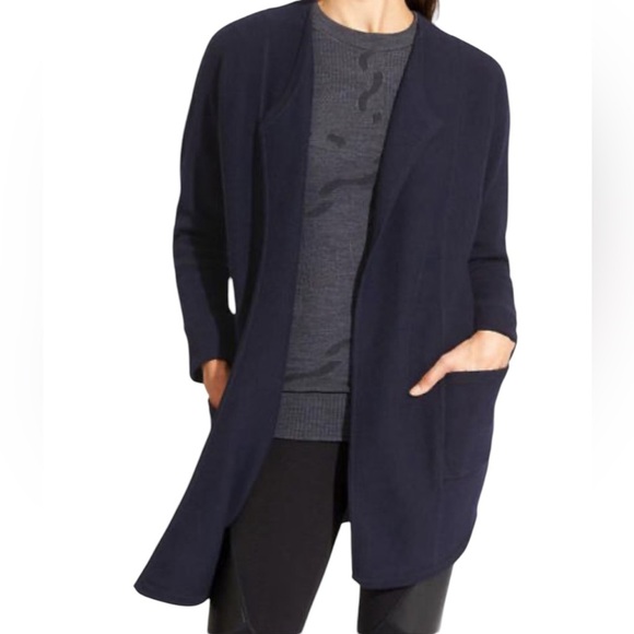 ATHLETA Chill Chaser Sweater Jacket Navy Heavy Knit with pockets Size Small - Picture 2 of 10